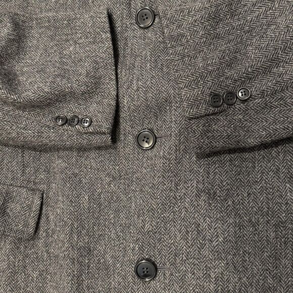 Vintage Silversteins Overcoat Mens L Gray Herringbone Pure Wool Topcoat Long - Picture 4 of 10